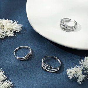 3pcs Silver Anxiety Ring, Women Spinner Ring Adjustable Fidget Rings